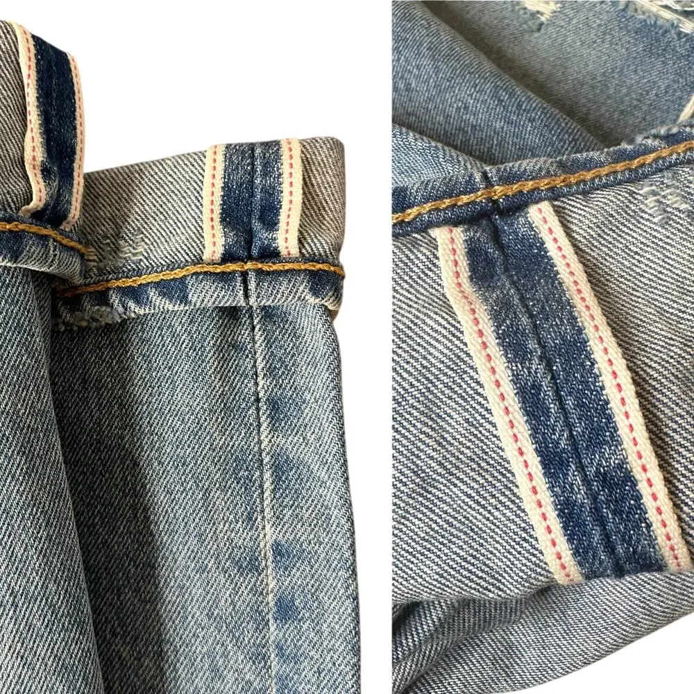 Levi's Selvedge 501 Blue Jean Turquoise Rivet Distressed Mens 40 x 32 Straight